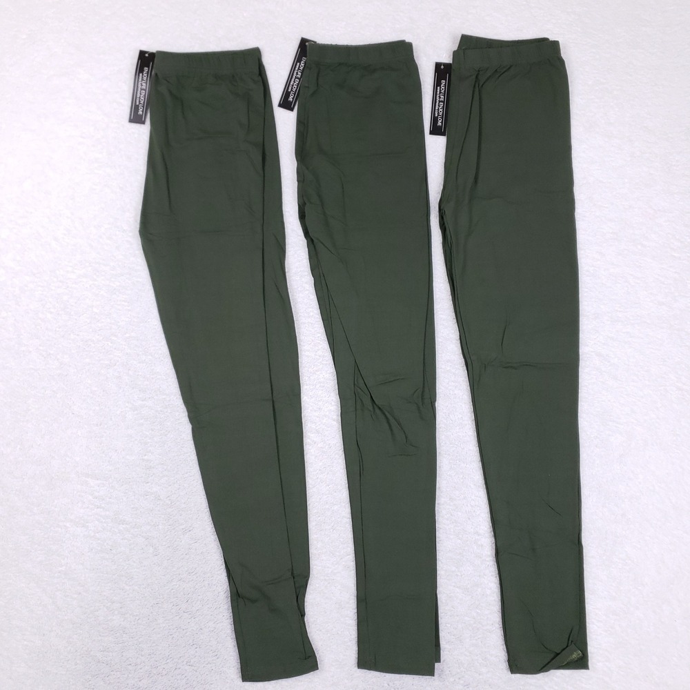 Lush Moda Leggings Set Women Regular Size Olive Green Solid Soft Stretch 3 Pack